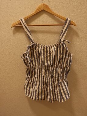 Universal Thread Navy and White Striped Smocked Tank